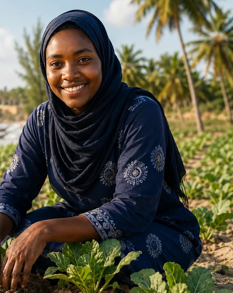 Illustrative image representing a young woman smallholder farmer in coastal Kenya.